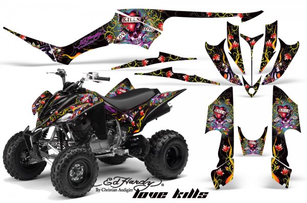 Grafik Kit Dekor Ed Hardy Love Kills Yamaha YFM 350 R Quad ATV Graphic Kit