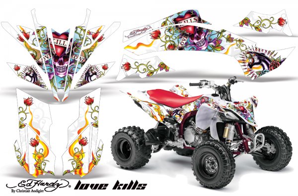 Grafik Kit Dekor Ed Hardy Love Kills Yamaha YFZ 450 09-10 Quad ATV Graphic Kit
