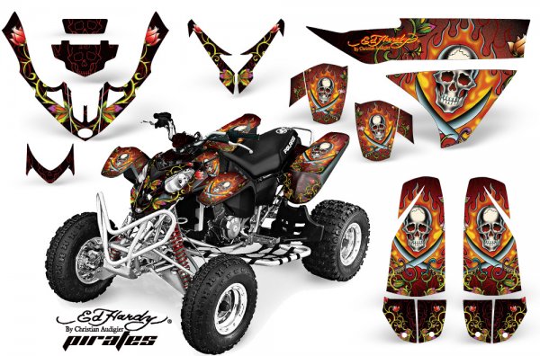 Grafik Kit Dekor Ed Hardy Pirates Polaris Predator 500 Quad ATV Graphic Kit