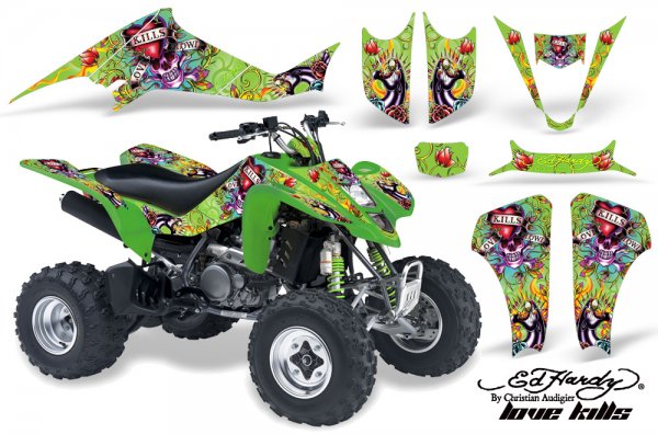 Grafik Kit Dekor Ed Hardy Love Kills Kawasaki KFX 400 Quad ATV Graphic Kit
