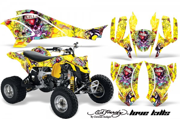 Grafik Kit Dekor Ed Hardy Love Kills Can Am DS450 Quad ATV Graphic Kit